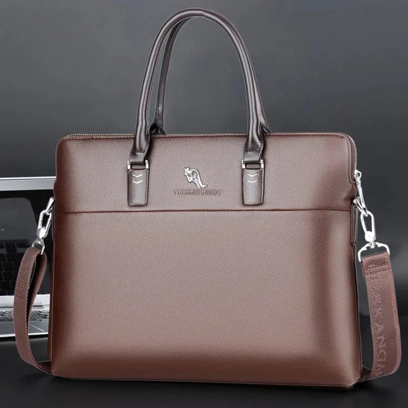 Vintage Leather Briefcases Men Business Handbag Horizontal Shoulder Messenger Office 14" inches Male Laptop Bag