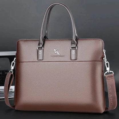 Vintage Leather Briefcases Men Business Handbag Horizontal Shoulder Messenger Office 14" inches Male Laptop Bag