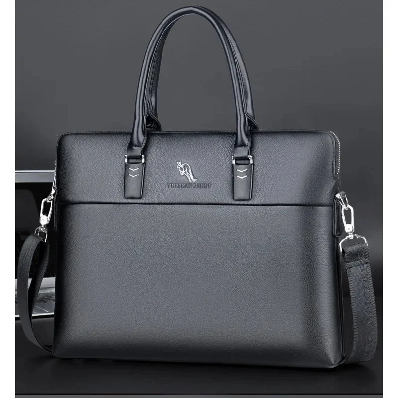 Vintage Leather Briefcases Men Business Handbag Horizontal Shoulder Messenger Office 14" inches Male Laptop Bag