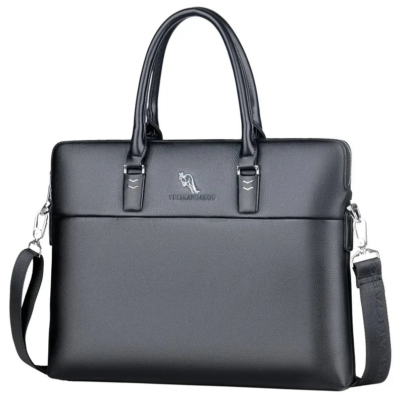 Vintage Leather Briefcases Men Business Handbag Horizontal Shoulder Messenger Office 14" inches Male Laptop Bag
