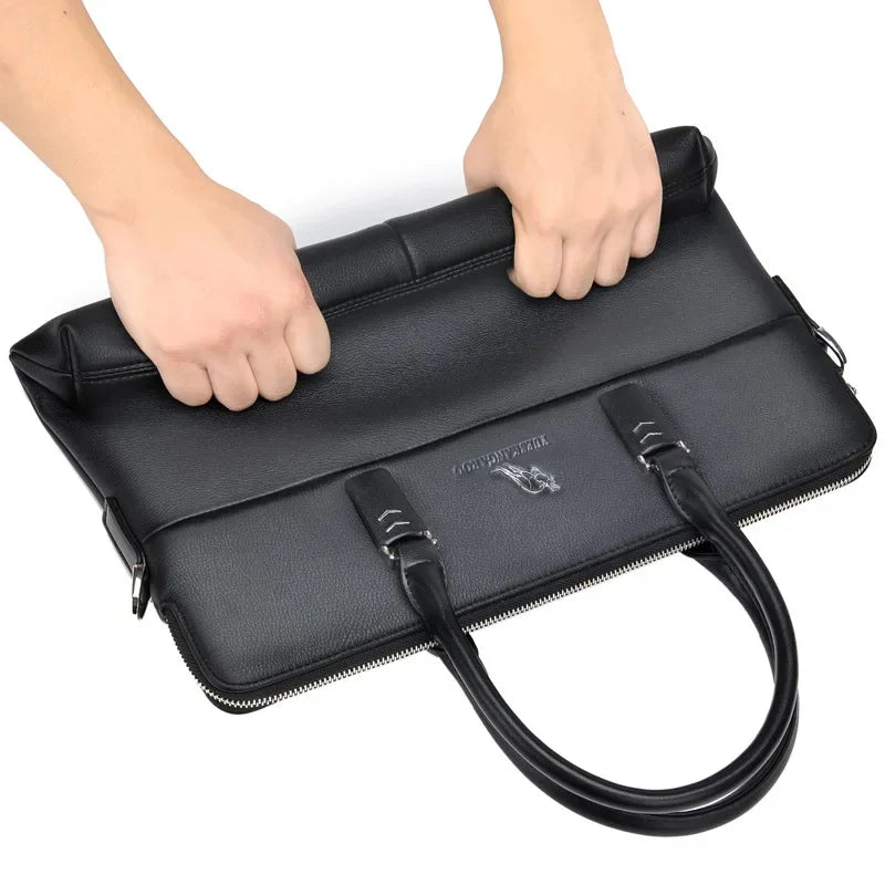 Vintage Leather Briefcases Men Business Handbag Horizontal Shoulder Messenger Office 14" inches Male Laptop Bag