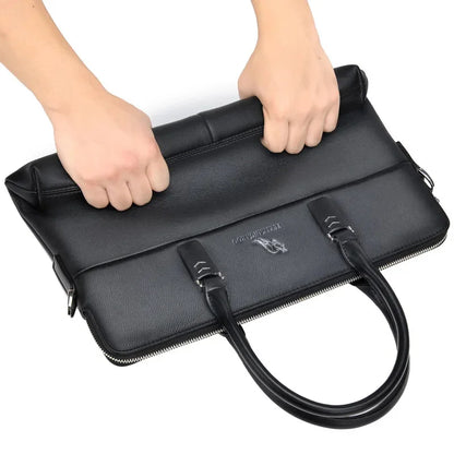 Vintage Leather Briefcases Men Business Handbag Horizontal Shoulder Messenger Office 14" inches Male Laptop Bag