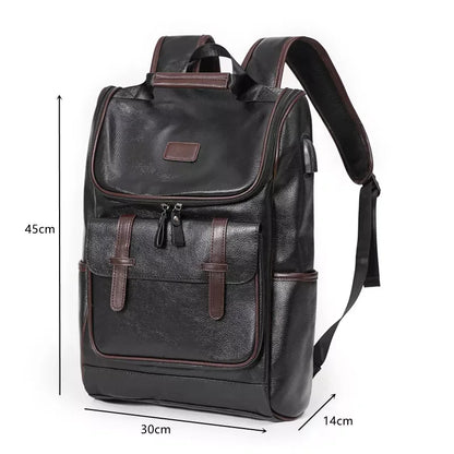 Vintage Leather Men Man Luxury Travel Backpack Business Male Laptop Casual Students School Bag For Boys