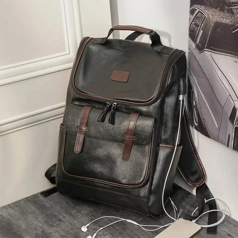 Vintage Leather Men Man Luxury Travel Backpack Business Male Laptop Casual Students School Bag For Boys