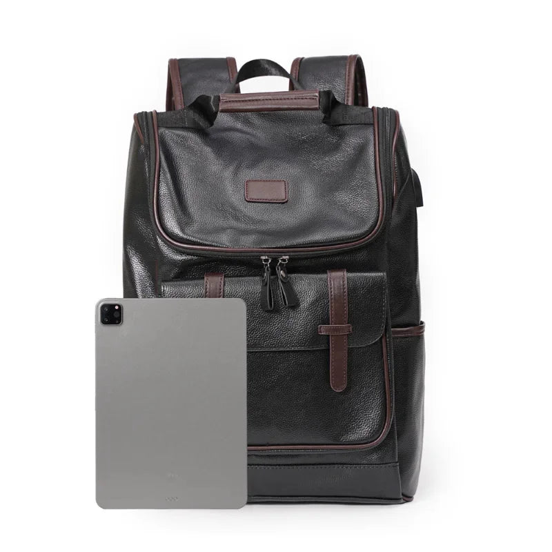 Vintage Leather Men Man Luxury Travel Backpack Business Male Laptop Casual Students School Bag For Boys