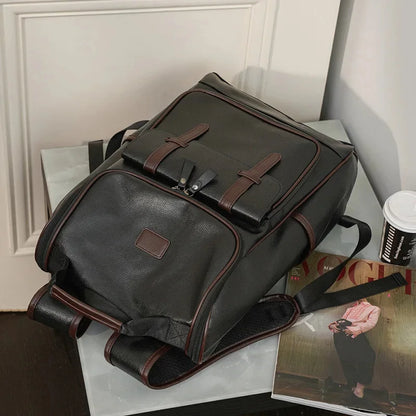 Vintage Leather Men Man Luxury Travel Backpack Business Male Laptop Casual Students School Bag For Boys