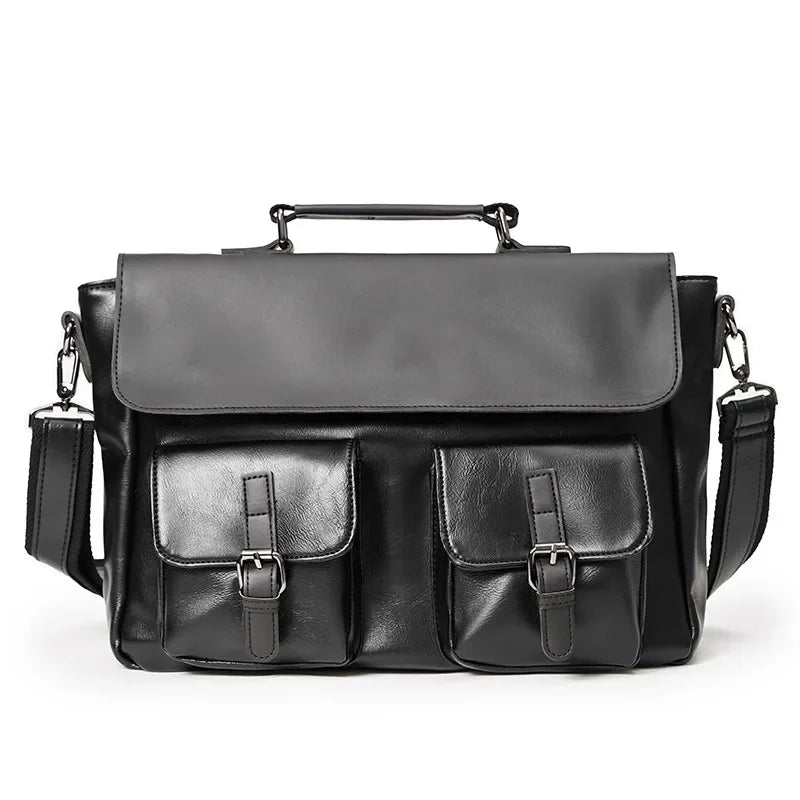 Vintage Leather Men's Briefcase Large Capacity Shoulder Messenger Bag Business Man Handbag