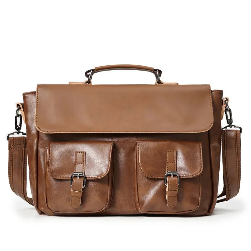 Vintage Leather Men's Briefcase Large Capacity Shoulder Messenger Bag Business Man Handbag