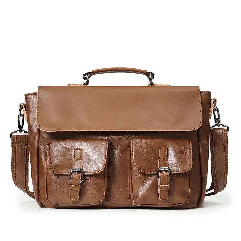 Vintage Leather Men's Briefcase Large Capacity Shoulder Messenger Bag Business Man Handbag
