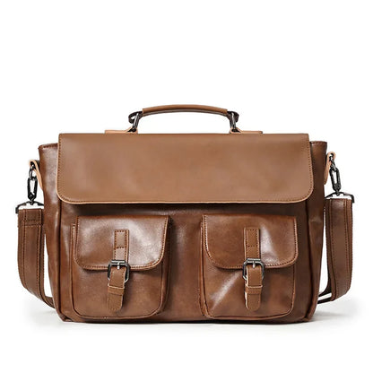 Vintage Leather Men's Briefcase Large Capacity Shoulder Messenger Bag Business Man Handbag
