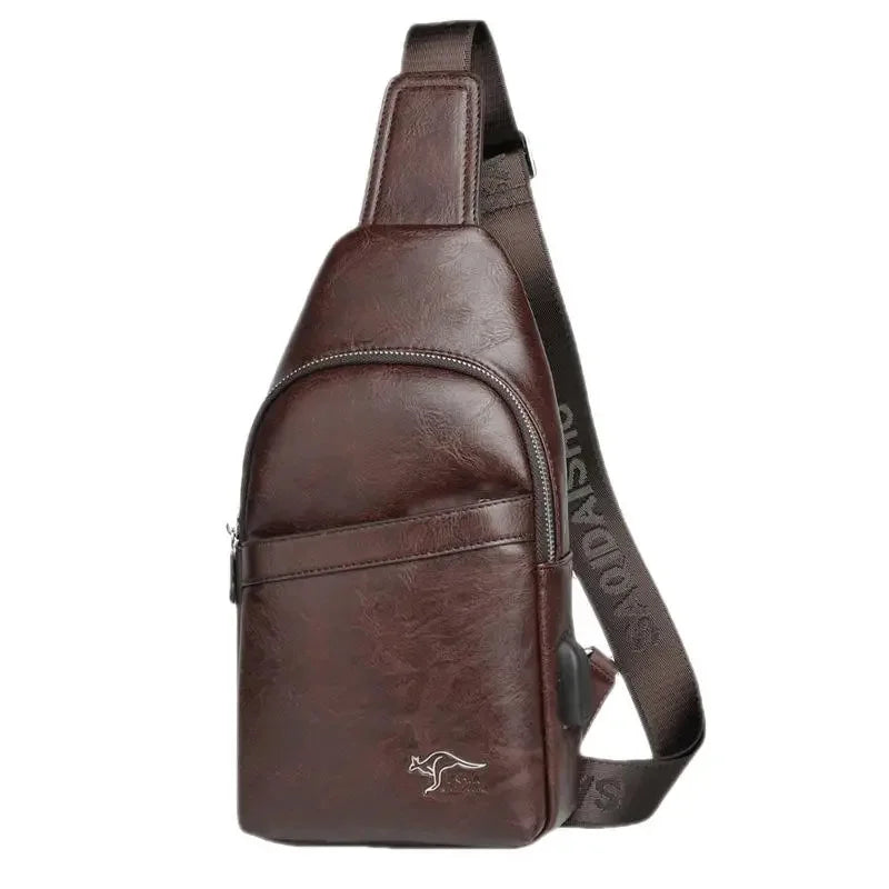 Vintage Leather Men's Chest Fashion USB Charging Crossbody Business Male Messenger Large Capacity Sling Bag
