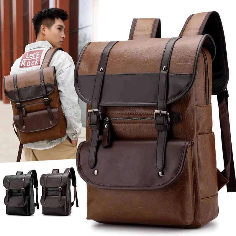 Vintage Leather Men's Large Capacity Student School Bags Waterproof Computer Bag Casual Simple Travel Backpack