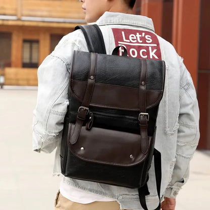 Vintage Leather Men's Large Capacity Student School Bags Waterproof Computer Bag Casual Simple Travel Backpack