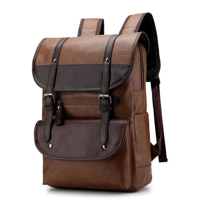 Vintage Leather Men's Large Capacity Student School Bags Waterproof Computer Bag Casual Simple Travel Backpack