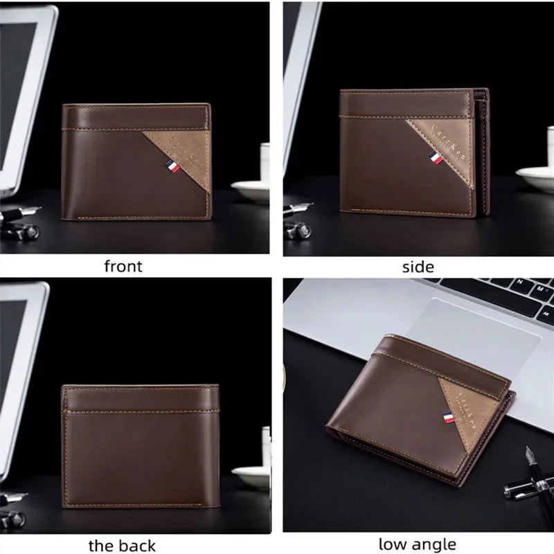 Vintage Leather Men's Short Three Fold Coin Purse Business Card Holder Fashion Male Money Wallet