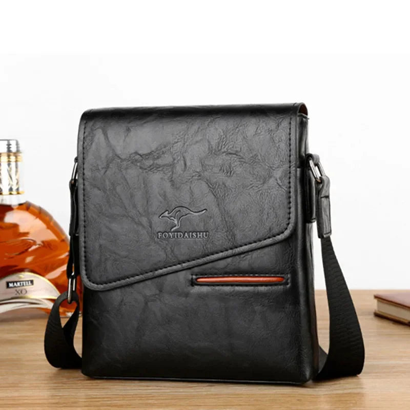 Vintage Leather Men's Shoulder Business Crossbody Vertical Male Messenger Bags Office Small Handbag