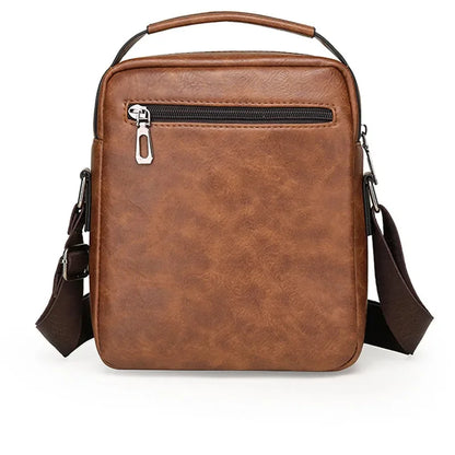 Vintage Leather Men's Shoulder Business Male Messenger Vertical Small Man Handbag Multifunction Crossbody Bag