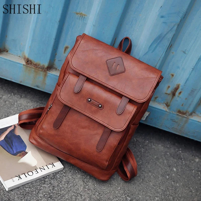 Vintage Leather Women Men Backpack Large Capacity Laptop Casual Student School bag For Boys Luxury Male Travel Shoulder Bag