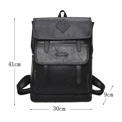Vintage Leather Women Men Backpack Large Capacity Laptop Casual Student School bag For Boys Luxury Male Travel Shoulder Bag