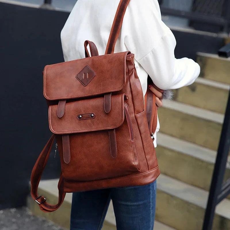 Vintage Leather Women Men Backpack Large Capacity Laptop Casual Student School bag For Boys Luxury Male Travel Shoulder Bag