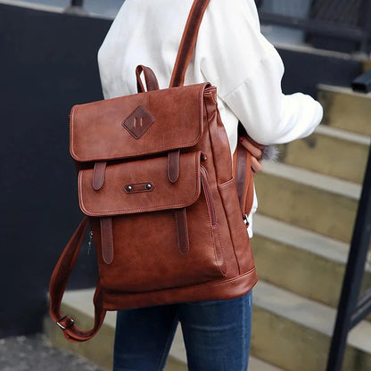 Vintage Leather Women Men Backpack Large Capacity Laptop Casual Student School bag For Boys Luxury Male Travel Shoulder Bag