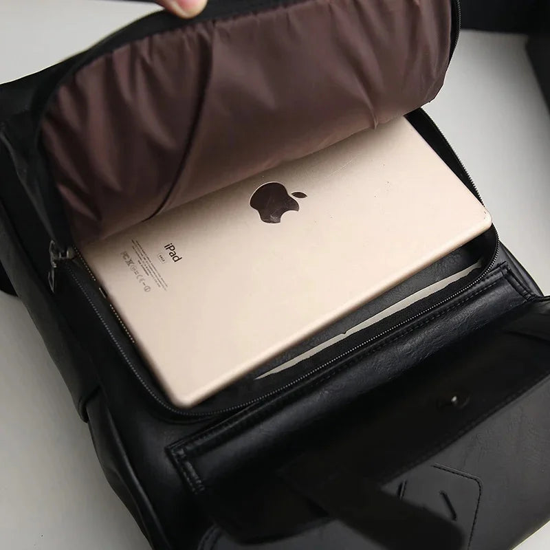 Vintage Leather Women Men Backpack Large Capacity Laptop Casual Student School bag For Boys Luxury Male Travel Shoulder Bag