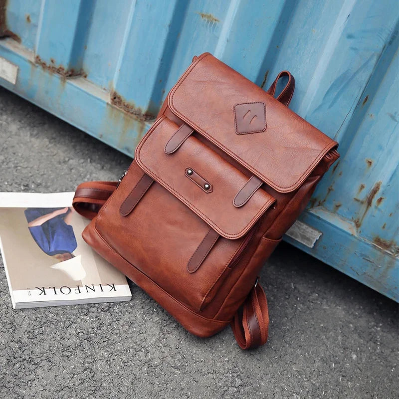 Vintage Leather Women Men Backpack Large Capacity Laptop Casual Student School bag For Boys Luxury Male Travel Shoulder Bag
