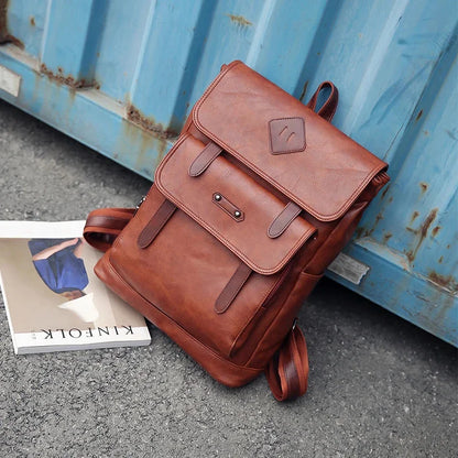 Vintage Leather Women Men Backpack Large Capacity Laptop Casual Student School bag For Boys Luxury Male Travel Shoulder Bag