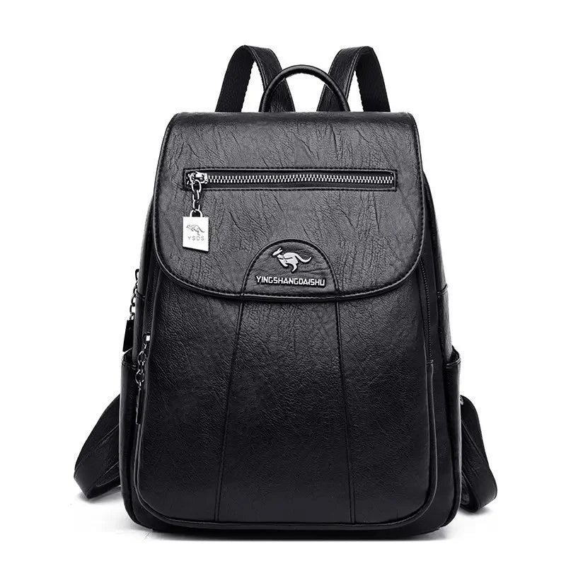 Vintage Leather Women's Fashion Travel Backpack Trendy Student School For Girls Mochila Female Shoulder Bags