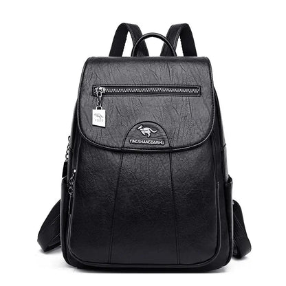 Vintage Leather Women's Fashion Travel Backpack Trendy Student School For Girls Mochila Female Shoulder Bags