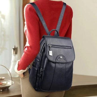Vintage Leather Women's Fashion Travel Backpack Trendy Student School For Girls Mochila Female Shoulder Bags