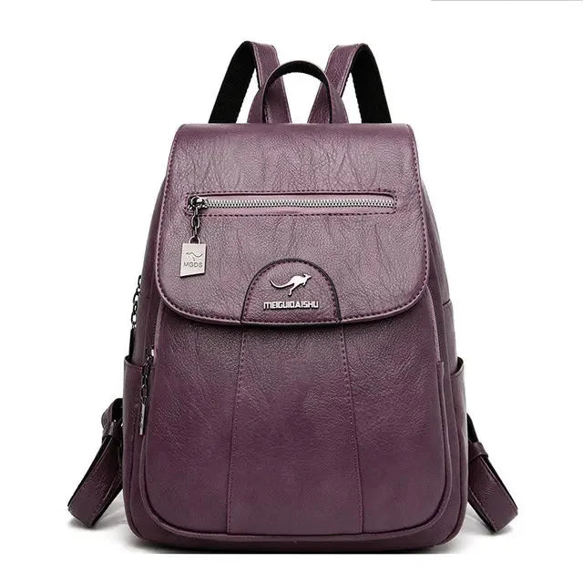 Vintage Leather Women's Fashion Travel Backpack Trendy Student School For Girls Mochila Female Shoulder Bags