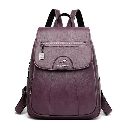 Vintage Leather Women's Fashion Travel Backpack Trendy Student School For Girls Mochila Female Shoulder Bags