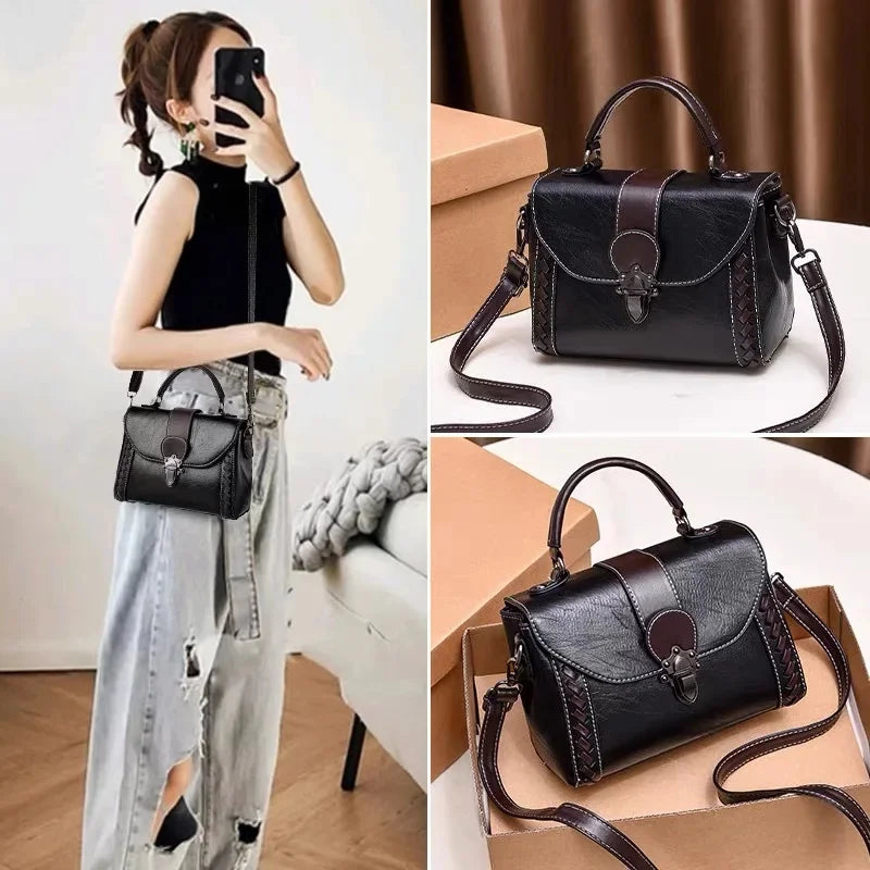 Vintage Leather Women's Shoulder Luxury Female Purses and Handbags Fashion Ladies Crossbody s Elegant Messenger Bag