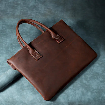 Vintage Men Crazy Horse Genuine Leather Thin Briefcase 17 Inch Laptop Cowhide Men'S Documents Bag Man Business Office  Handbag