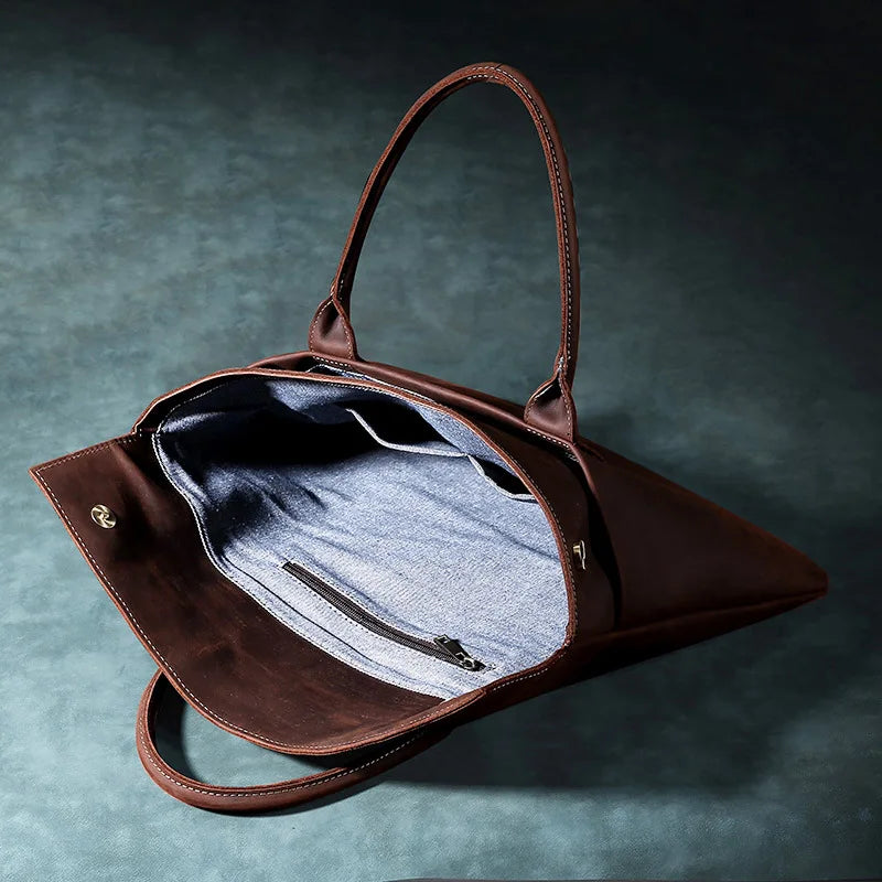 Vintage Men Crazy Horse Genuine Leather Thin Briefcase 17 Inch Laptop Cowhide Men'S Documents Bag Man Business Office  Handbag