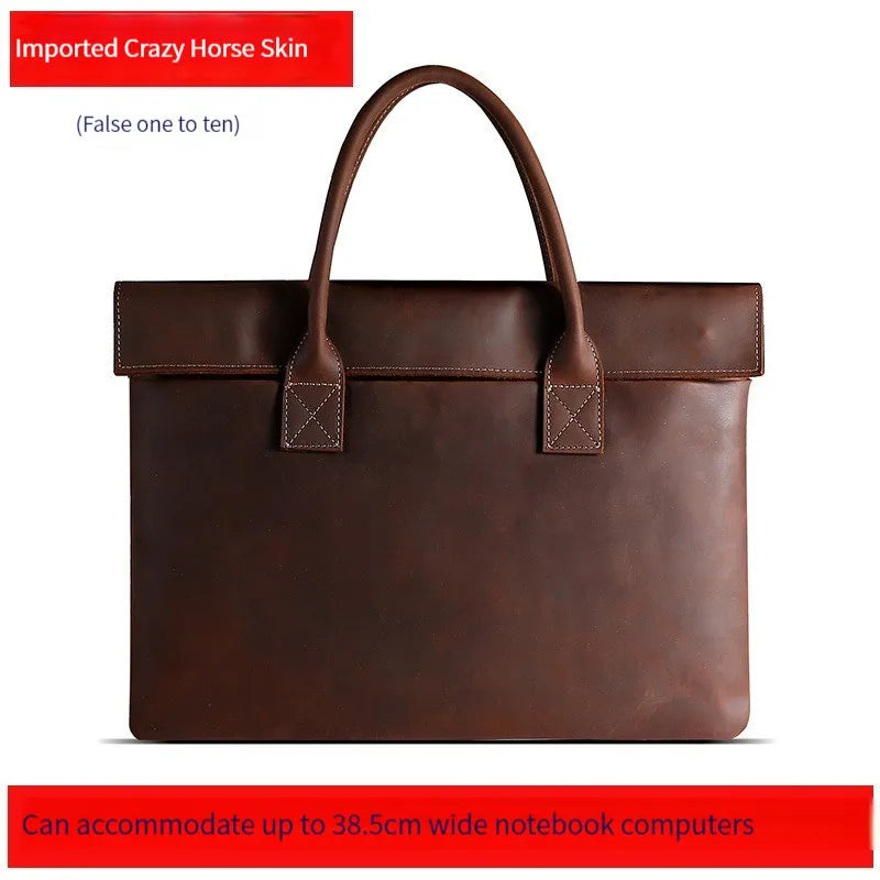 Vintage Men Crazy Horse Genuine Leather Thin Briefcase 17 Inch Laptop Cowhide Men'S Documents Bag Man Business Office  Handbag