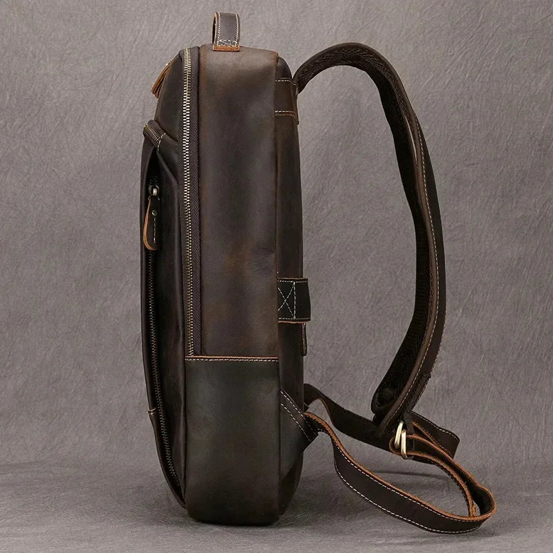 Vintage Men's Crazy Horse Leather genuine leather Retro Rucksack Large Classic Travel Backpack Big laptop computer bag