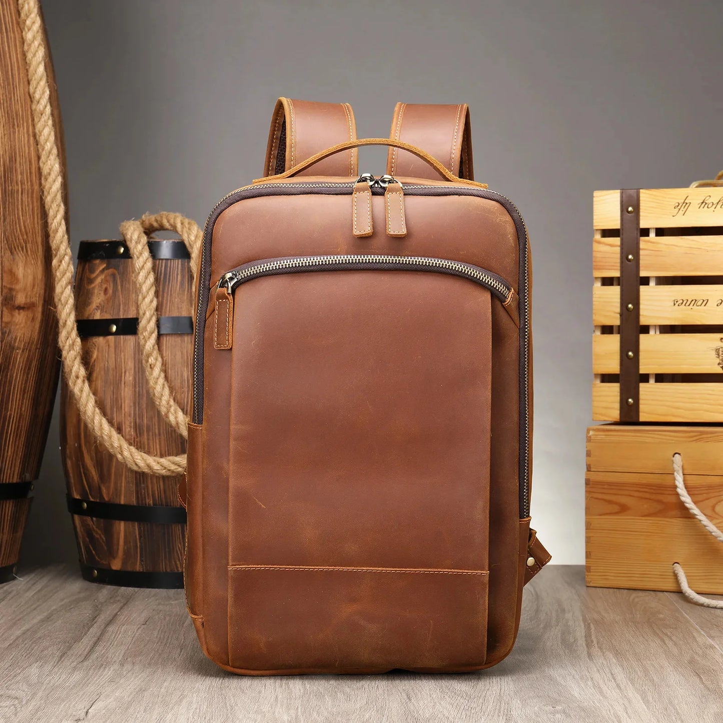 Vintage Men's Crazy Horse Leather genuine leather Retro Rucksack Large Classic Travel Backpack Big laptop computer bag