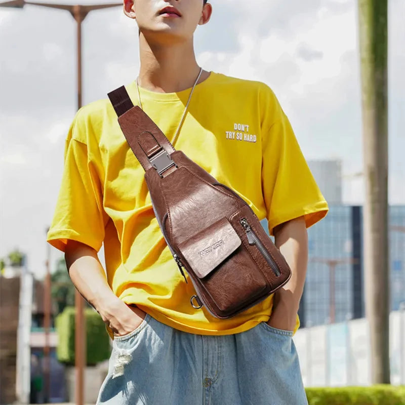 Vintage Men's Leather Chest Outdoor Waterproof Male Shoulder Messenger s Multi-Functional Man Crossbody Sling Bag