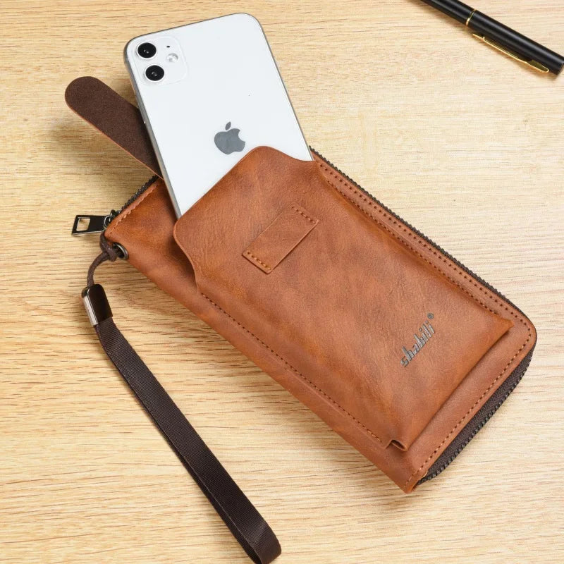 Vintage Men's Long Wallet Luxury Soft Leather Coin Purse Fashion Zipper Card Holders Male Multifunction Cell Phone Clutch Bag