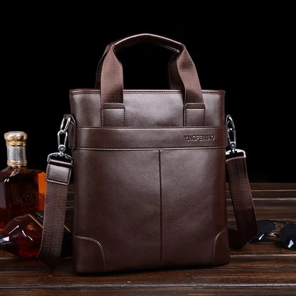 Vintage Men's PU Leather Briefcase Business Vertical Handbag Luxury Male Shoulder Messenger Office File Bag