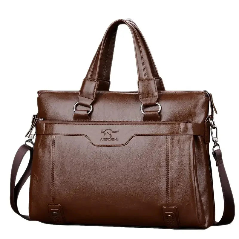 Vintage Men's Zipper Briefcase Business PU Leather Executive Handbag Large Capacity Shoulder Messenger Male Laptop Bag