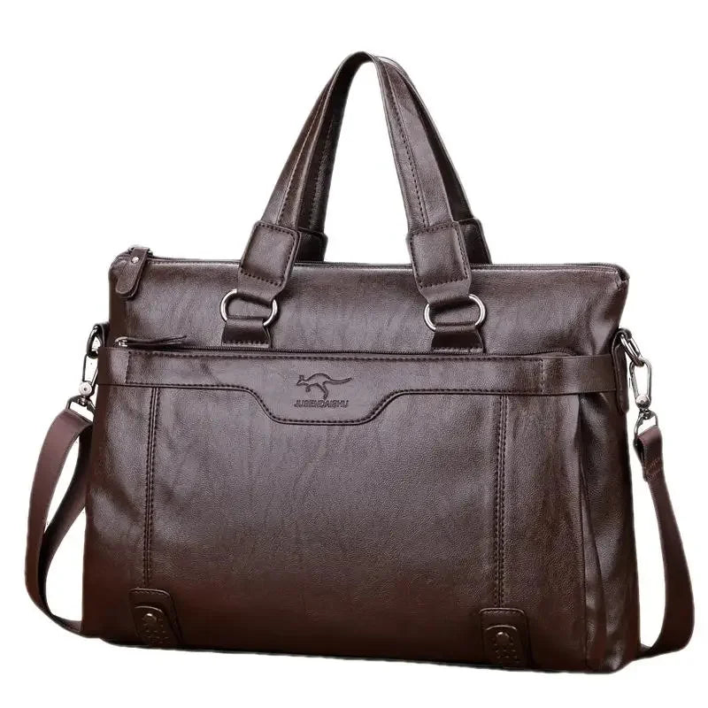 Vintage Men's Zipper Briefcase Business PU Leather Executive Handbag Large Capacity Shoulder Messenger Male Laptop Bag
