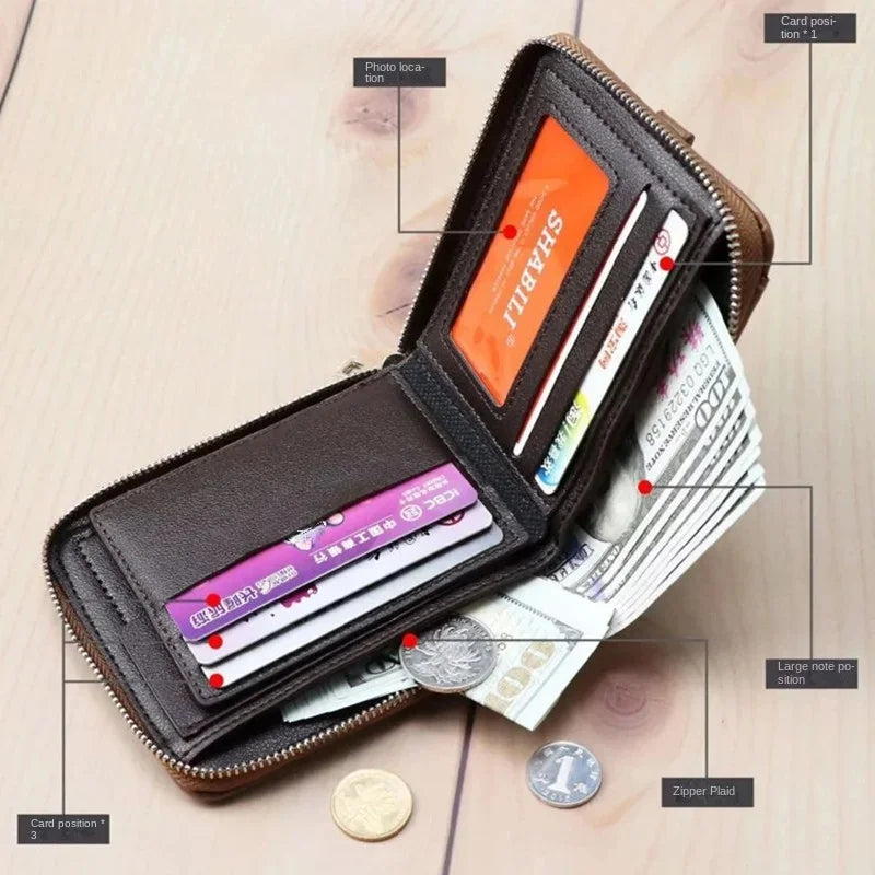 Vintage MultiFunction Men's Short Fashion Coin Purse Large Capacity Card Holders PU Leather Male Money Wallet