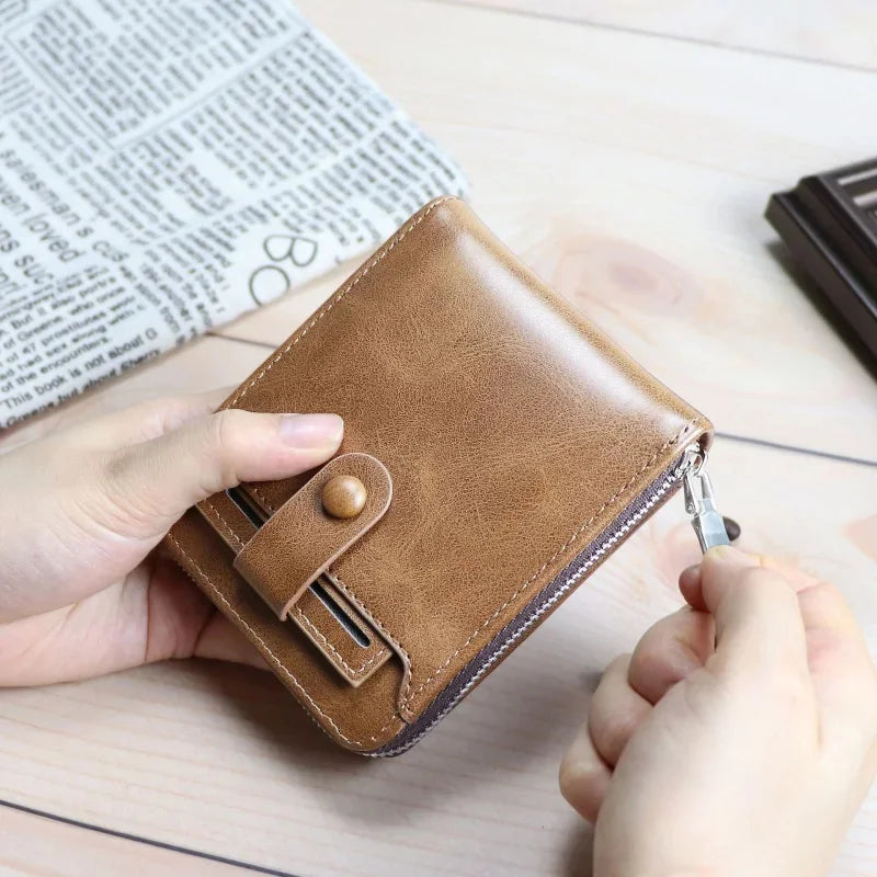 Vintage MultiFunction Men's Short Fashion Coin Purse Large Capacity Card Holders PU Leather Male Money Wallet