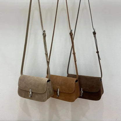 Vintage Nubuck Leather Simple Underarm Shoulder Bag 2024 New All-match Crossbody Bags For Women Fashion Minority Designer Bolsas