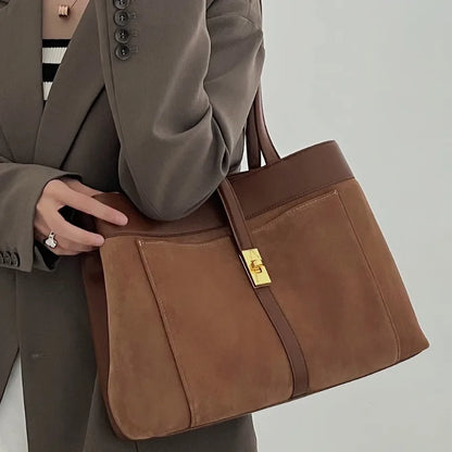 Vintage Nubuck Leather Suede Commuter Totes All-match Large Capacity Underarm Shoulder Bags Fashion Casual Luxury Bolsos Mujer