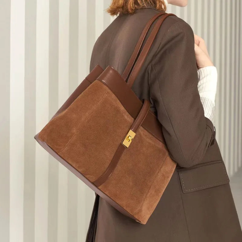 Vintage Nubuck Leather Suede Commuter Totes All-match Large Capacity Underarm Shoulder Bags Fashion Casual Luxury Bolsos Mujer