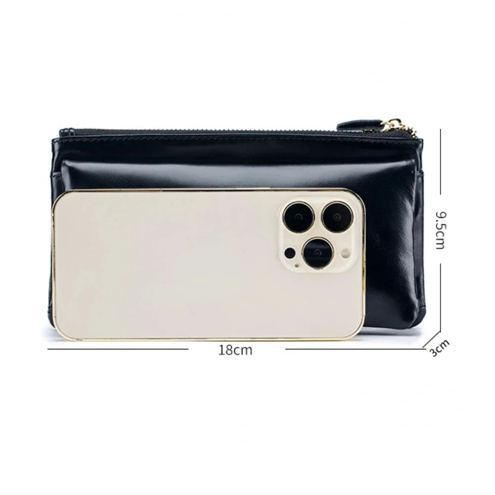 Vintage Oil Wax Cowhide Long Wallet Genuine Leather Multi-card Slot Card Multi-function Mobile Phone Bag